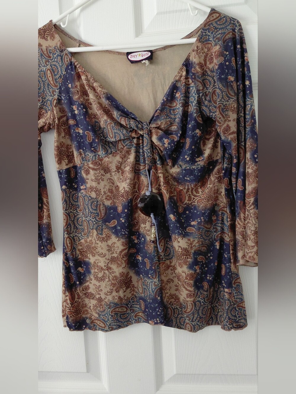 Zoey N Beth Navy and Tan Paisley  Women's Top